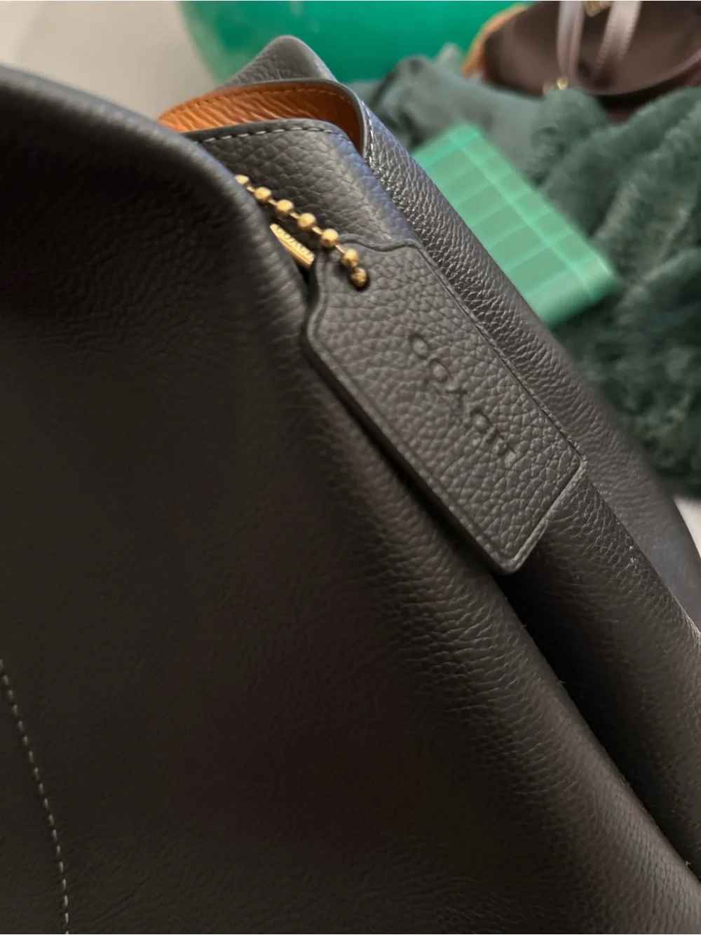Coach Black Pebbled Leather Shoulder Bag with Gold 'C' Accent